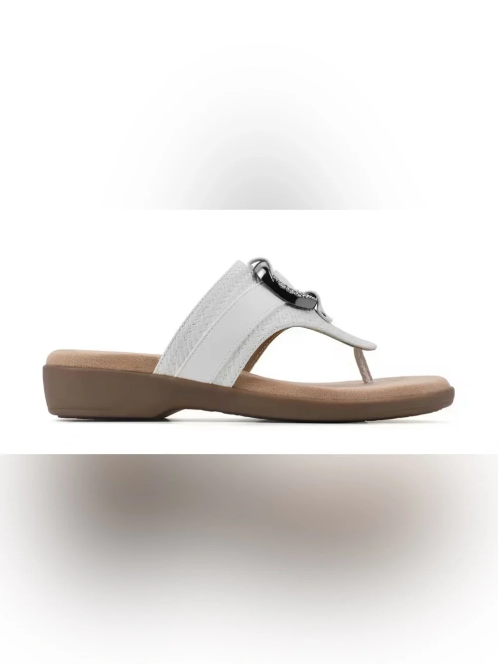 Cliffs by WHITE MOUNTAIN White Thong Sandal with Decorative Silver Ring - Picture 2 of 8